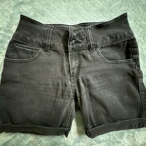 Paris Blues Stretchy Denim Black Shorts High Waist Junior sz 5 Cuff Hem